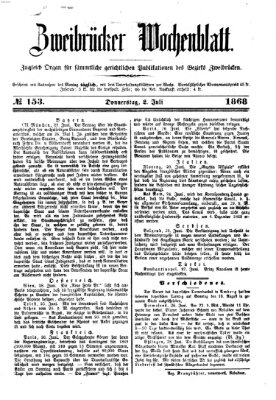 Zweibrücker Wochenblatt Donnerstag 2. Juli 1868