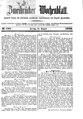 Zweibrücker Wochenblatt Freitag 14. August 1868