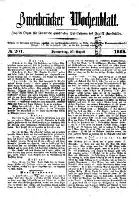 Zweibrücker Wochenblatt Donnerstag 27. August 1868