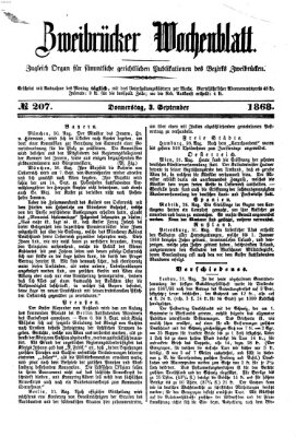 Zweibrücker Wochenblatt Donnerstag 3. September 1868