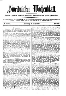 Zweibrücker Wochenblatt Sonntag 6. September 1868