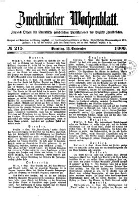 Zweibrücker Wochenblatt Samstag 12. September 1868