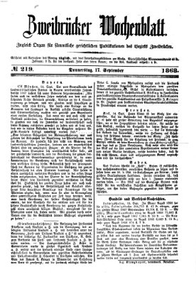 Zweibrücker Wochenblatt Donnerstag 17. September 1868