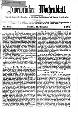 Zweibrücker Wochenblatt Samstag 26. September 1868