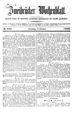 Zweibrücker Wochenblatt Dienstag 6. Oktober 1868