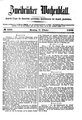 Zweibrücker Wochenblatt Sonntag 11. Oktober 1868