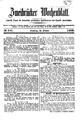 Zweibrücker Wochenblatt Dienstag 13. Oktober 1868