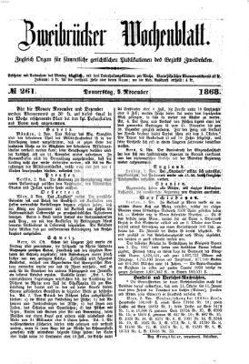 Zweibrücker Wochenblatt Donnerstag 5. November 1868