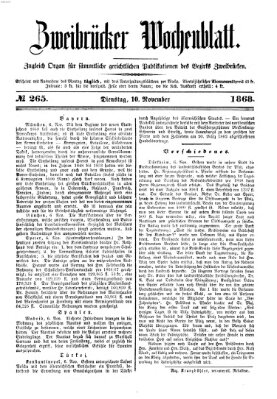 Zweibrücker Wochenblatt Dienstag 10. November 1868