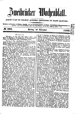 Zweibrücker Wochenblatt Freitag 13. November 1868