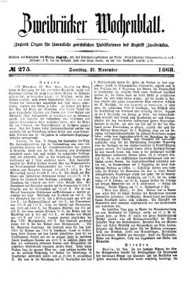 Zweibrücker Wochenblatt Samstag 21. November 1868