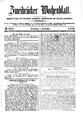 Zweibrücker Wochenblatt Dienstag 1. Dezember 1868