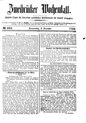 Zweibrücker Wochenblatt Donnerstag 3. Dezember 1868