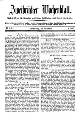 Zweibrücker Wochenblatt Donnerstag 10. Dezember 1868