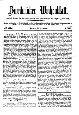 Zweibrücker Wochenblatt Freitag 11. Dezember 1868