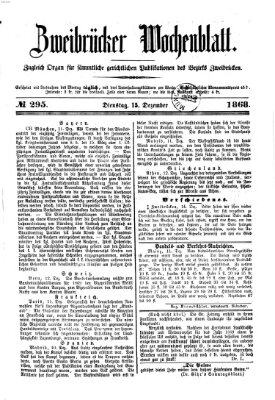 Zweibrücker Wochenblatt Dienstag 15. Dezember 1868