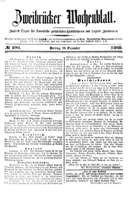 Zweibrücker Wochenblatt Freitag 18. Dezember 1868