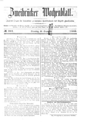 Zweibrücker Wochenblatt Dienstag 22. Dezember 1868