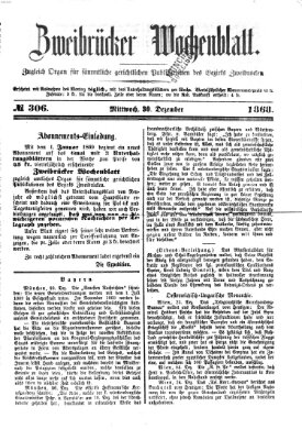 Zweibrücker Wochenblatt Mittwoch 30. Dezember 1868