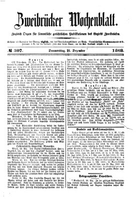 Zweibrücker Wochenblatt Donnerstag 31. Dezember 1868