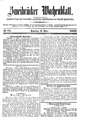 Zweibrücker Wochenblatt Samstag 13. März 1869