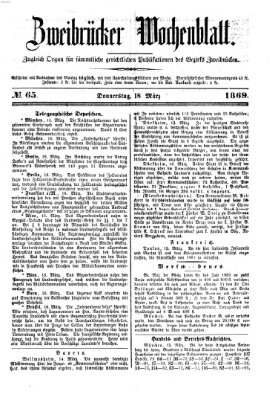 Zweibrücker Wochenblatt Donnerstag 18. März 1869