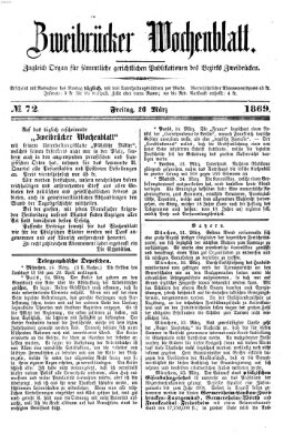 Zweibrücker Wochenblatt Freitag 26. März 1869