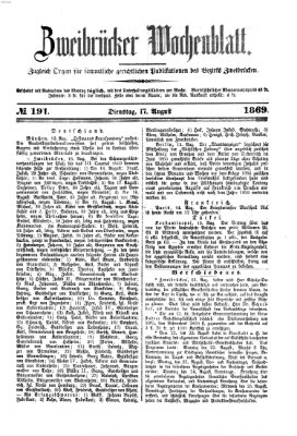 Zweibrücker Wochenblatt Dienstag 17. August 1869