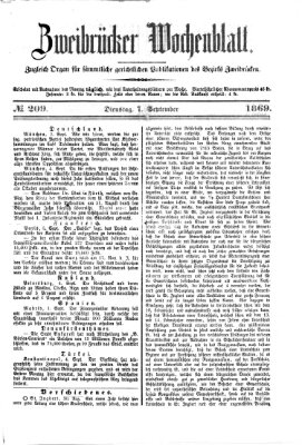 Zweibrücker Wochenblatt Dienstag 7. September 1869