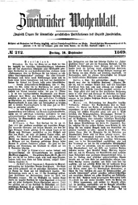 Zweibrücker Wochenblatt Freitag 10. September 1869