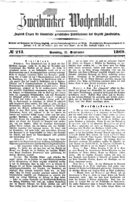 Zweibrücker Wochenblatt Samstag 11. September 1869