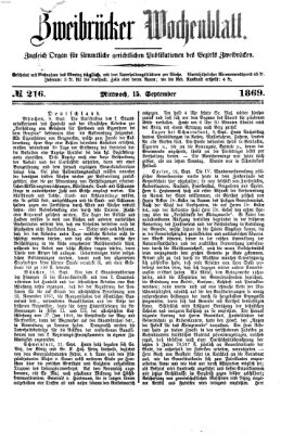 Zweibrücker Wochenblatt Mittwoch 15. September 1869