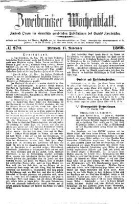 Zweibrücker Wochenblatt Mittwoch 17. November 1869