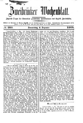 Zweibrücker Wochenblatt Donnerstag 2. Dezember 1869