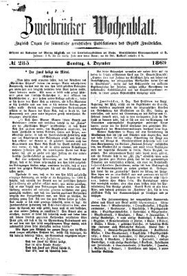 Zweibrücker Wochenblatt Samstag 4. Dezember 1869