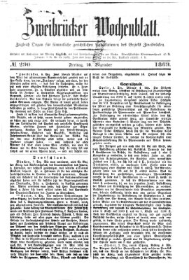 Zweibrücker Wochenblatt Freitag 10. Dezember 1869