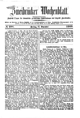 Zweibrücker Wochenblatt Freitag 17. Dezember 1869