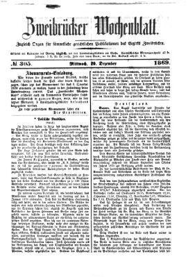 Zweibrücker Wochenblatt Mittwoch 29. Dezember 1869