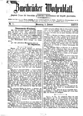 Zweibrücker Wochenblatt Samstag 1. Januar 1870