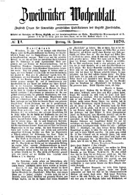 Zweibrücker Wochenblatt Freitag 14. Januar 1870