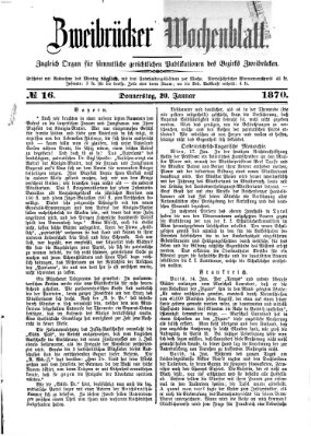 Zweibrücker Wochenblatt Donnerstag 20. Januar 1870