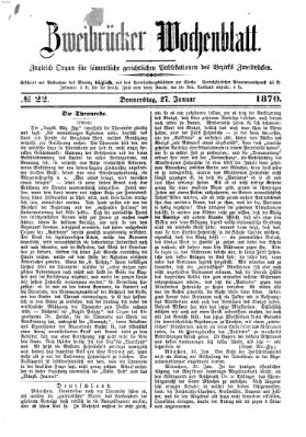 Zweibrücker Wochenblatt Donnerstag 27. Januar 1870