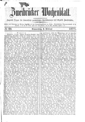 Zweibrücker Wochenblatt Donnerstag 3. Februar 1870