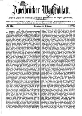 Zweibrücker Wochenblatt Dienstag 8. Februar 1870