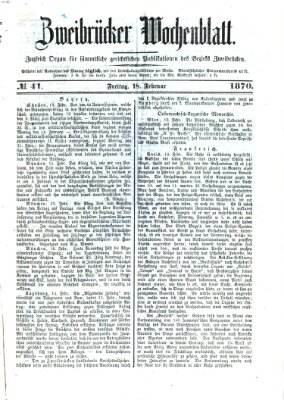 Zweibrücker Wochenblatt Freitag 18. Februar 1870