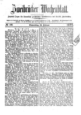 Zweibrücker Wochenblatt Donnerstag 24. Februar 1870