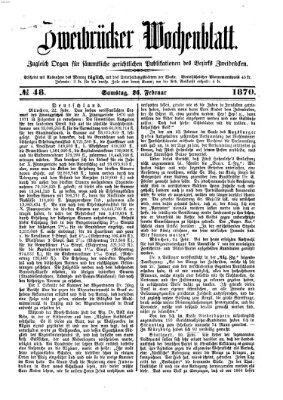 Zweibrücker Wochenblatt Samstag 26. Februar 1870