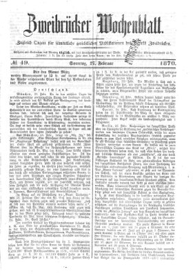 Zweibrücker Wochenblatt Sonntag 27. Februar 1870