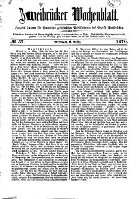 Zweibrücker Wochenblatt Mittwoch 9. März 1870