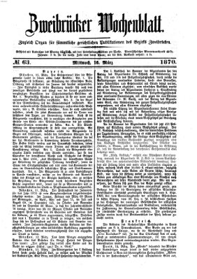 Zweibrücker Wochenblatt Mittwoch 16. März 1870